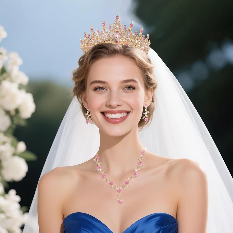 Kamirola Tiaras and Crowns for Women,Tiaras Earrings Necklace, Crystal Bridal Jewelry Set (TR48) - Image 3